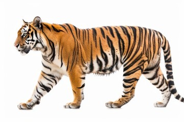 powerful bengal tiger walking in isolation on white background realistic wildlife portrait