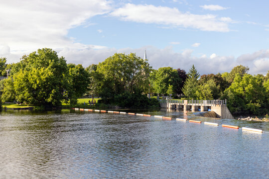Carleton Place rapids in Ontario. View on river and park in summer