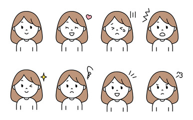 シンプルな女性の表情セット_茶色