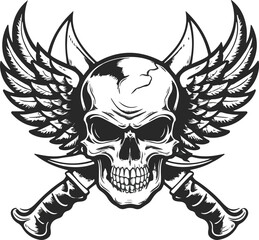 Winged skull with crossed element vector image