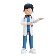 3D Doctor Character Pointing to the Left Pose. Suitable for Medical content