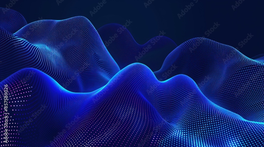 Poster a blue and purple image of a mountain range with a lot of dots. generate ai image
