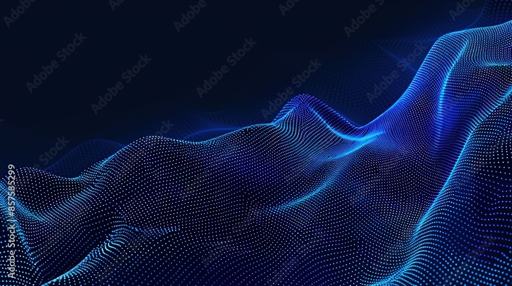 Poster a blue and purple image of a mountain range with a lot of dots. generate ai image