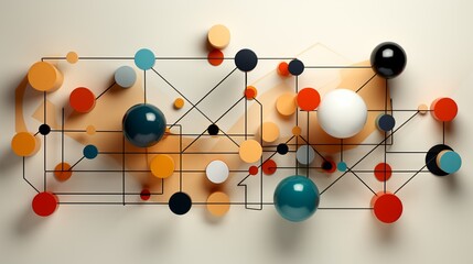 Obraz premium A minimalist paper art design with geometric shapes and a molecular structure, showcasing the clean lines and symmetry in biotechnological research. Illustration, Minimalism,