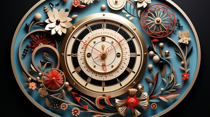 Obraz premium An intricate paper design of a molecular clock with geometric shapes, illustrating the precision and timing in biotechnological processes. Illustration, Minimalism,