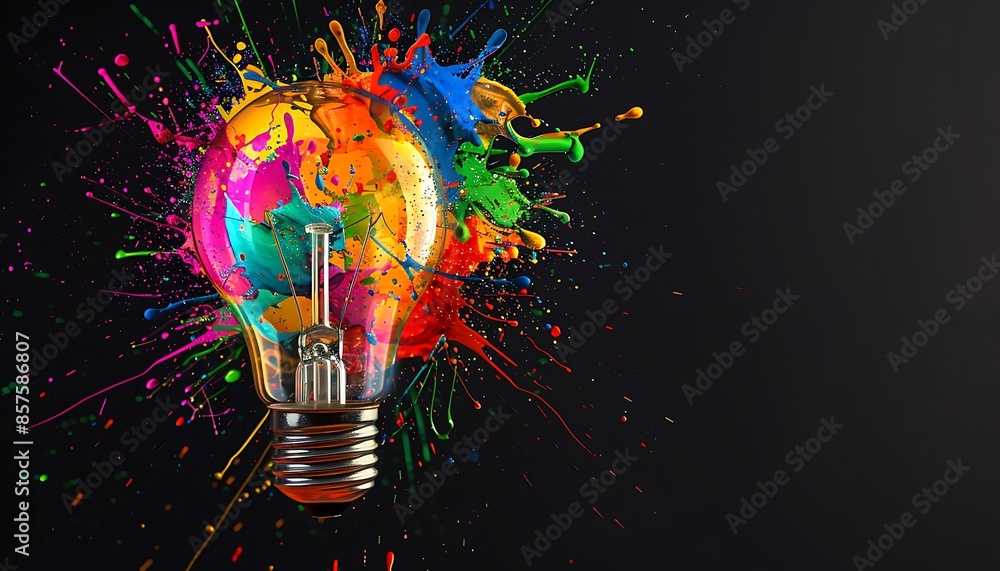 Poster Light Bulb Exploding with Colorful Paint Splatter
