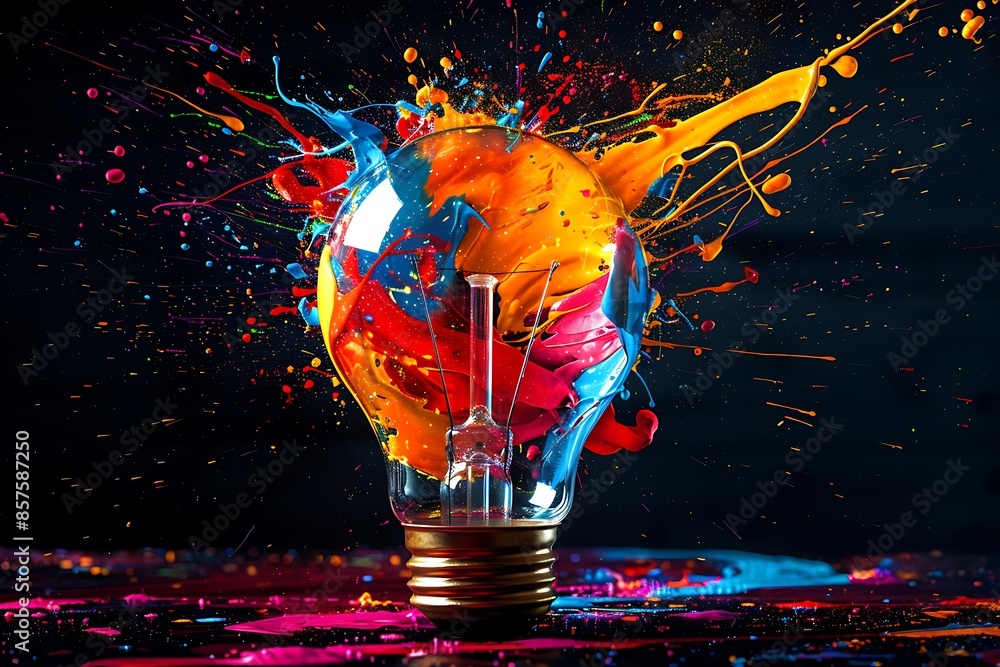 Poster Lightbulb Exploding in a Burst of Color