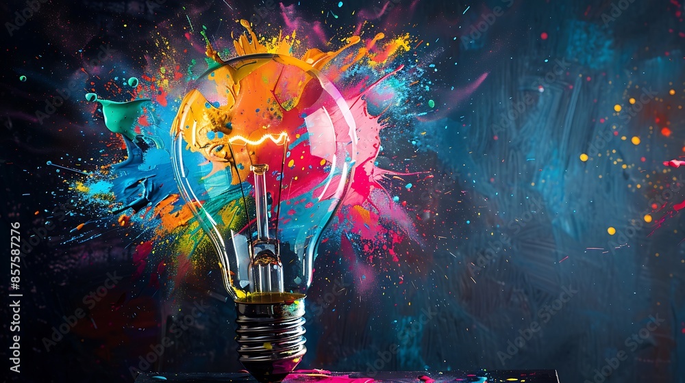 Aufkleber A Light Bulb Exploding with Colorful Paint Splatter