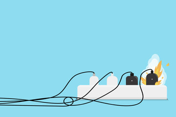 Electric risk burn. Overload plug in power outlet in. caution and warning Danger electricity illustration vector EPS 10. 