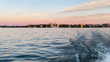 Pink Sunset over Capitol Building from Lake Mendota Madison Wisconsin