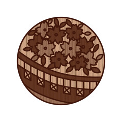 木彫り風円形シンプル花札　幕　弥生　桜　3月　桜に幕