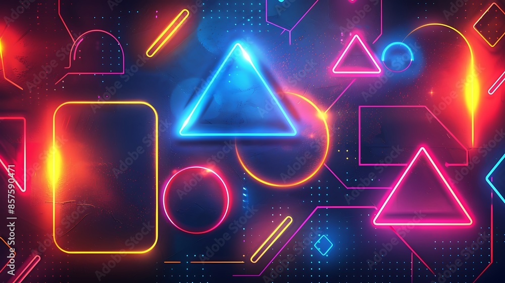 Poster neon geometric shapes abstract background