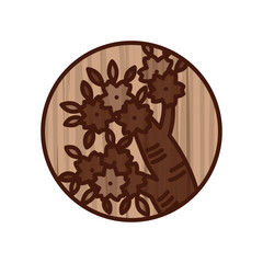 木彫り風円形ミニ花札　弥生　桜　3月　桜のカス