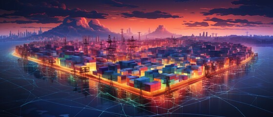Isometric Global Supply Chain Network Illustration with Shipping Routes, Distribution Hubs, and Key Markets in Bright Detailed Design