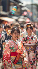 Fototapeta premium The Captivating Photography of Traditional Celebrations of Vibrant Japanese New Year Festival. Suitable for posters, brochures, digital backgrounds, and social media posts