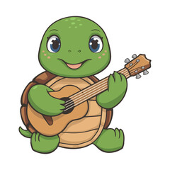 cute turtle vector illustration playing guitar