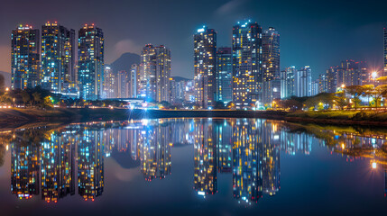 Urban Nightscape: A Glimpse into the Vibrant Life and Tranquil Moments of a Glowing Metropolis