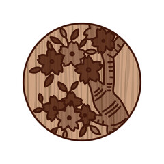 木彫り風円形シンプル花札　弥生　桜　3月　桜のカス