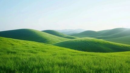 Fototapeta premium A large, lush green field with a few trees in the background