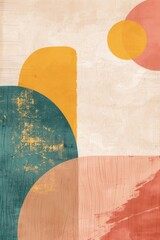 Boho Chic Clipart Set: Abstract Shapes in Orange, Yellow, Pink, and Teal - Soft Washes, Minimalist Detail, and Captivating Visual Storytelling for Creative Projects