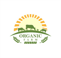 cow farm organic logo stamp. vintage cattle angus beef logo design vector Emblem logo flat design vector illustration concept