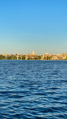 Madison Skyline on Lake Mendota with Capitol Building with Sun and Blue Sky