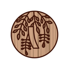 木彫り風円形ミニ花札　卯月　藤　赤短　4月　藤に赤短