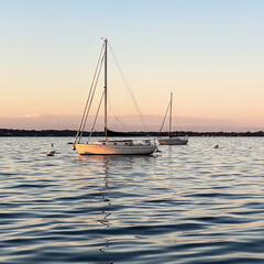 Sailboat on Lake Mendota with Golden Sky