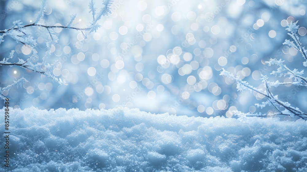 Poster a snowy landscape with a tree in the background. generate ai image