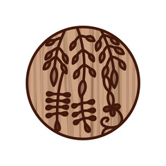 木彫り風円形ミニ花札　卯月　藤　4月　藤のカス