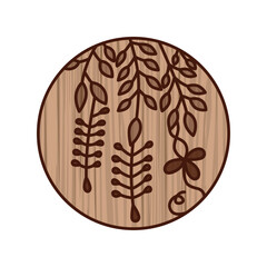 木彫り風円形シンプル花札　卯月　藤　4月　藤のカス