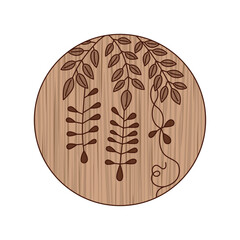 木彫り風円形花札　卯月　藤　4月　藤のカス