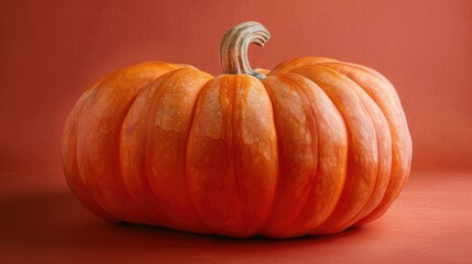 Obraz premium Close up view of ripe large orange pumpkin on solid background