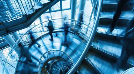 Obraz premium People walking up a spiral staircase in an office