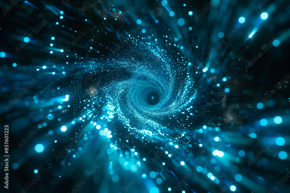 Wall mural dynamic digital tunnel in mesmerizing shades of blue: a futuristic and engaging visualization of cyb