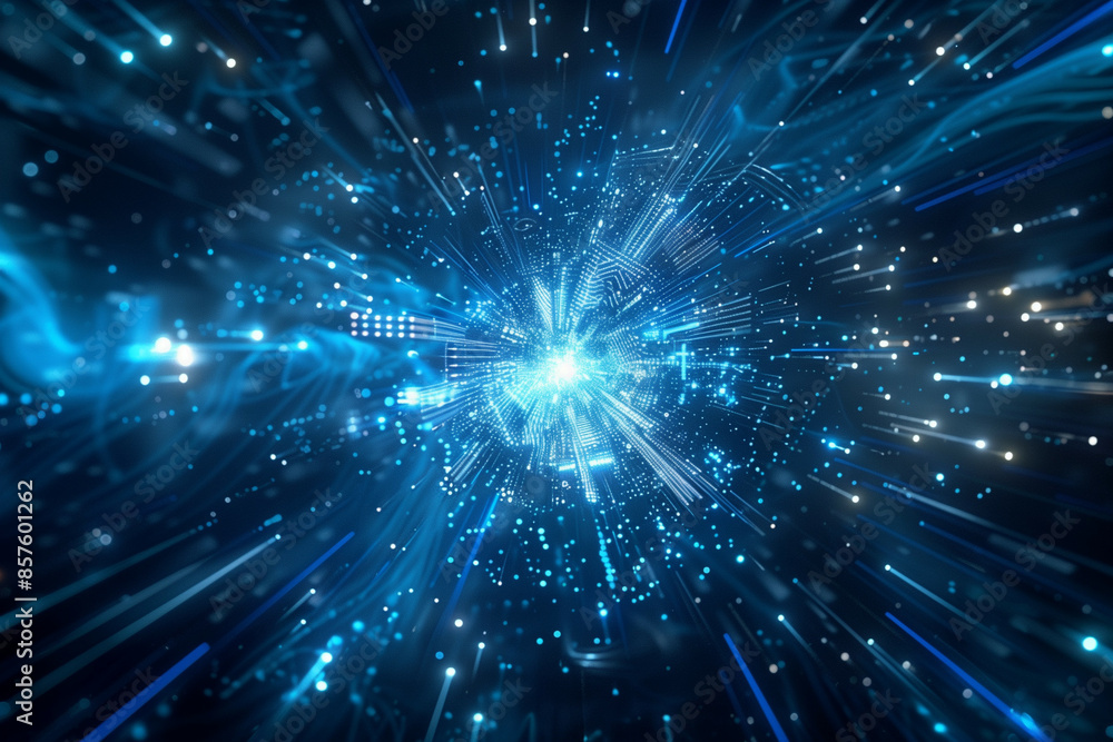 Aufkleber stunning visual of a blue digital vortex with light rays and particle effects, illustrating a dynami
