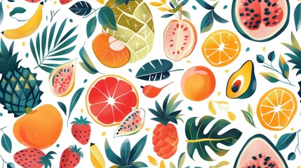 Tropical Fruit Delight: A Vibrant Illustration