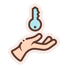 hand holding key as solution sticker illustration