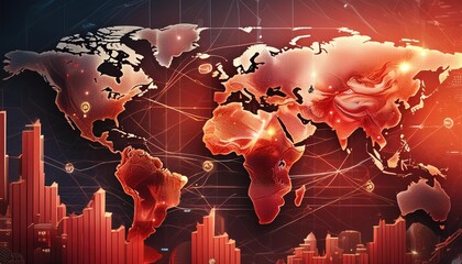 Breaking news images, Global communication concepts, and Elements that convey urgency and importance, such as a world map with pulsing locations