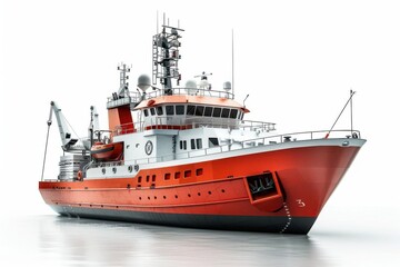 Fototapeta premium Marine research vessel, scientific seafaring, 3D realistic, isolated on white background