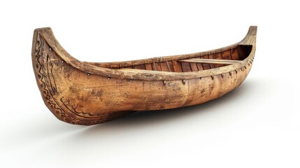 Traditional canoe, seafaring history, 3D realistic, isolated on white background
