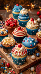 Festive Cupcakes and Sweets Tower: Colorful Christmas Party Decorations with Delicious Edible Designs