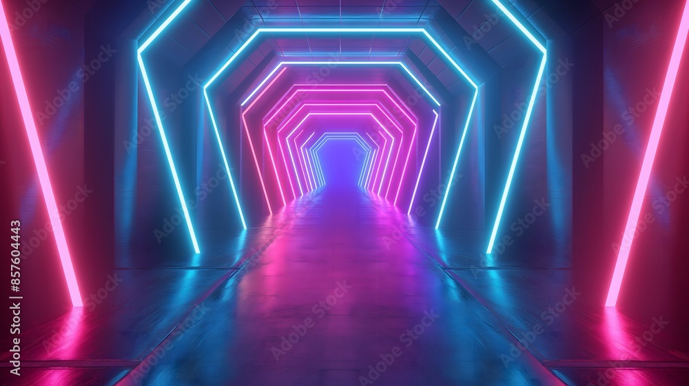 Poster 5. develop a visually engaging 3d render of a futuristic neon background illuminated by dynamic asce
