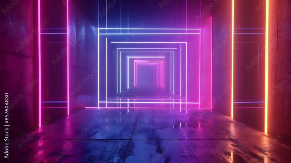 Poster 6. craft an artistic 3d render showcasing a futuristic neon background with luminous ascending lines