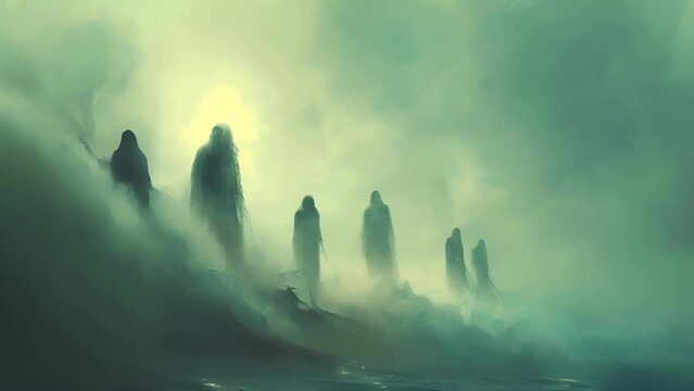 Like a curtain closing on the day a haze of spectral beings materialized in the twilight sky their presence both haunting and mesmerizing.