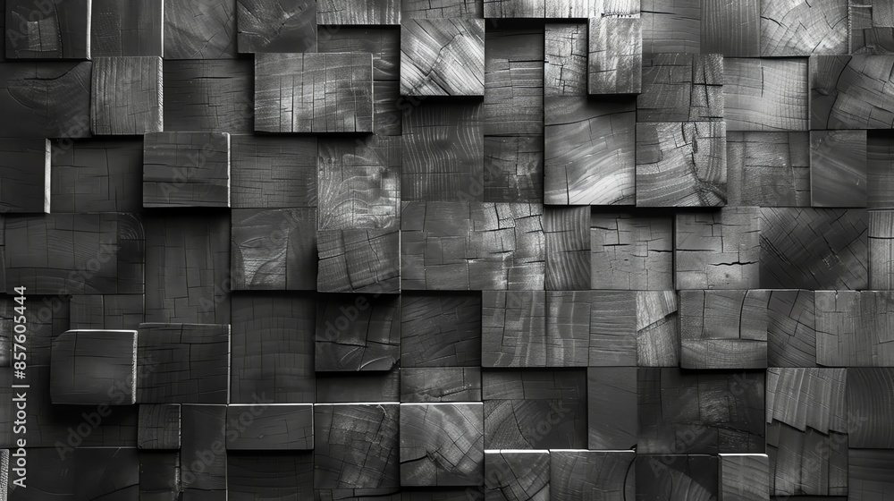 Wall mural background of wall marquetry with textured walnut and olive, 16:9 , grayscale, banner, wallpaper - Wall murals