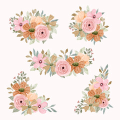 delicate pink orange floral watercolor bouquet collection