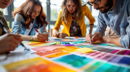 Designers and marketers collaborating on creating a cohesive brand identity