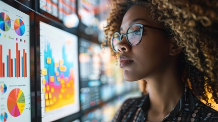 Close-up view of a female market research analyst studying consumer behavior and market needs