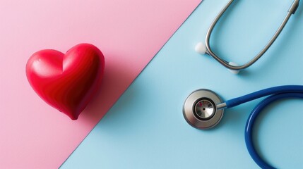 Fototapeta premium Cardiologist prescription International Nurses Week celebration nurse day congratulations on pastel background with copy space and red heart